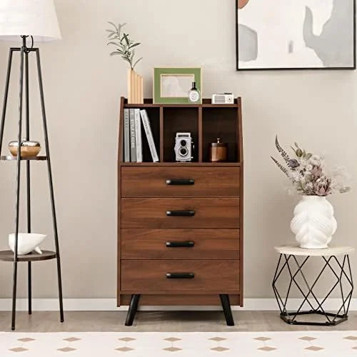 4 Drawer Wood Dresser with Bookshelf Q426