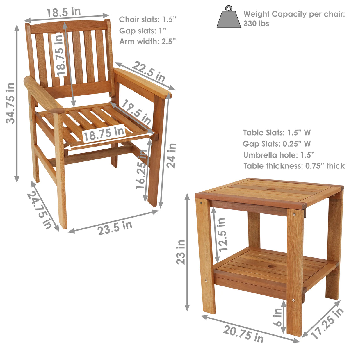 Meranti Wood 3pc Patio Table and Chairs Set J6480