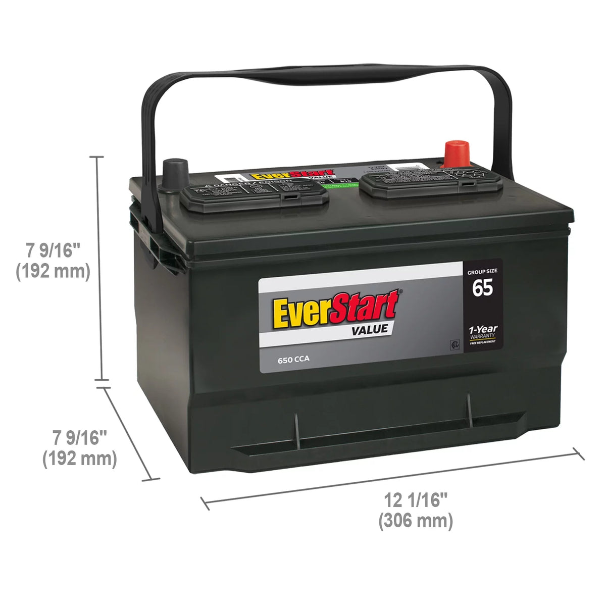 Lead Acid Automotive Battery Group Size 65 12 Volts 650 CCA O533936