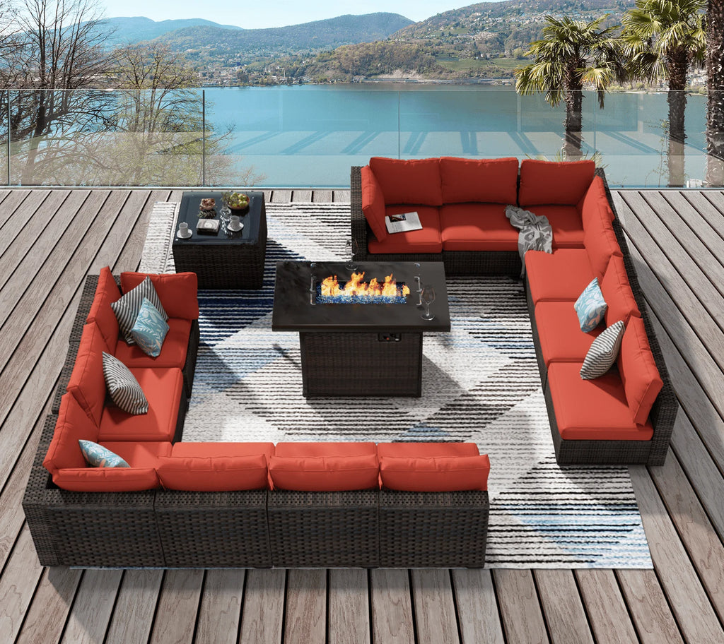 11 PCS Black Wicker Patio Furniture Set with Fire Pit Table J311