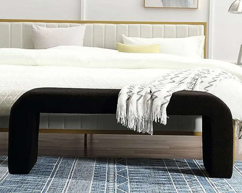 Modern Upholstered Faux Fur Boucle Ottoman Bench D13928