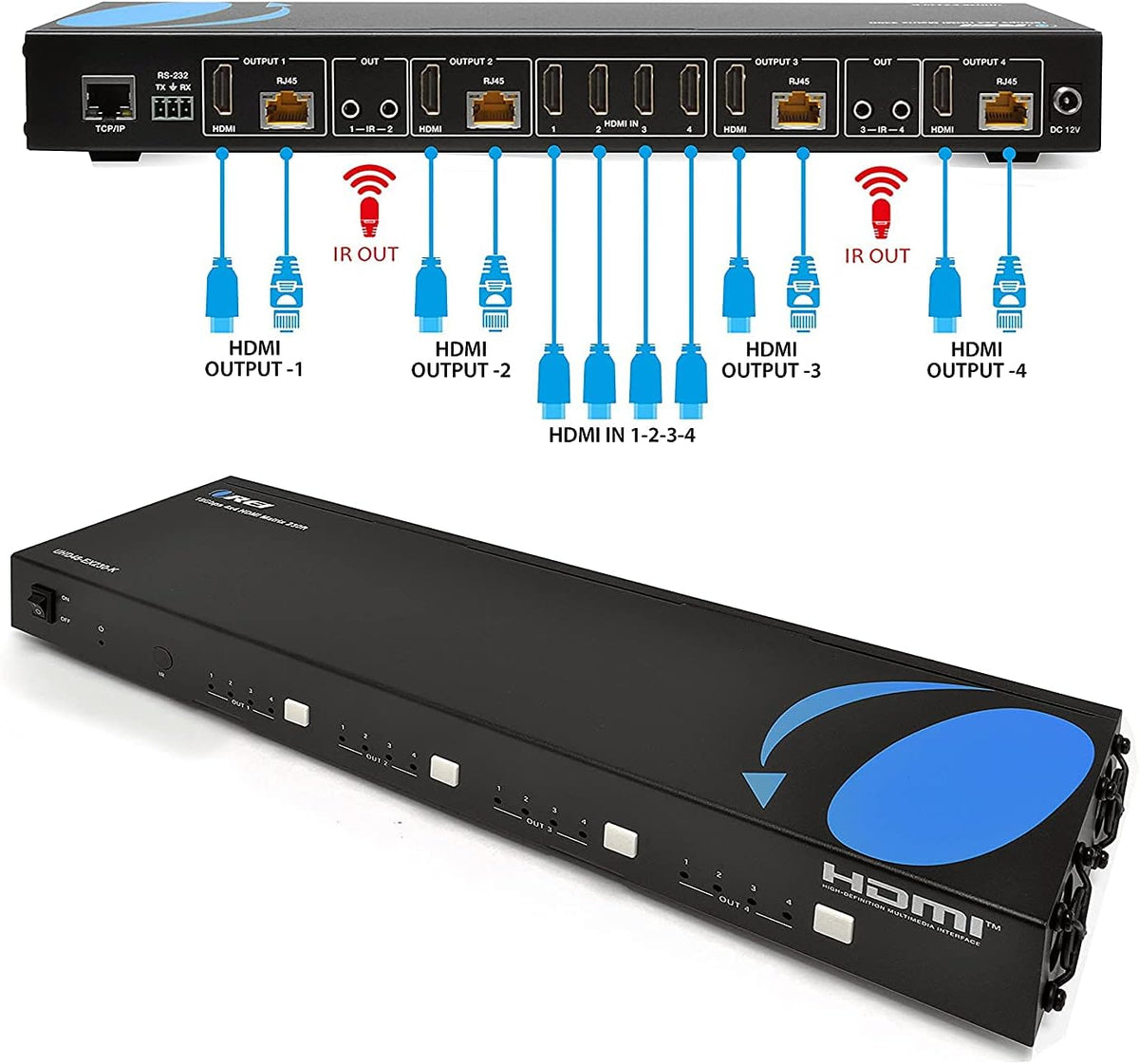 4K 4x4 HDMI Extender Matrix with HDR Switcher & IR Control, RS-232 Q8756