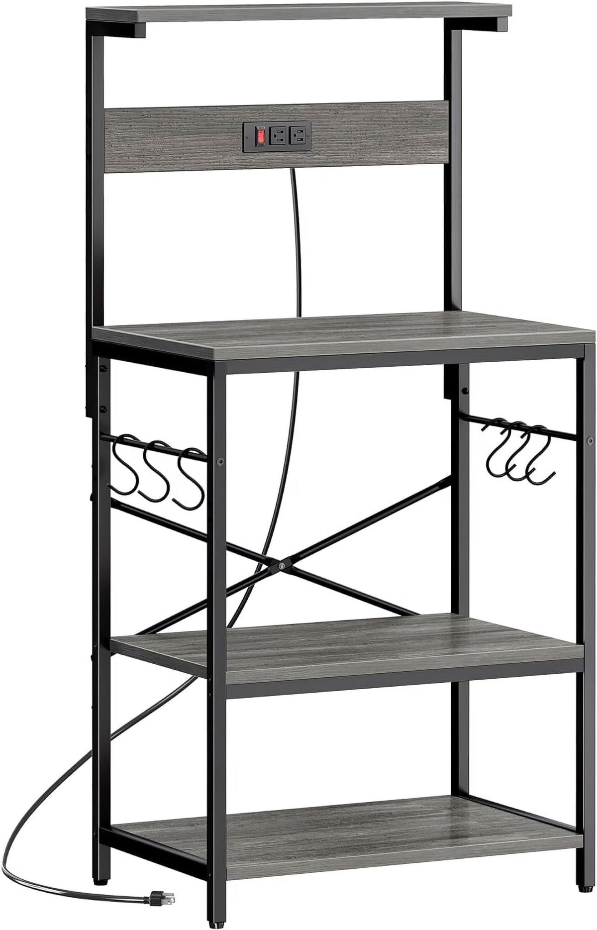 Charcoal Gray 4 Tiers Kitchen Bakers Rack with Power Outlet L62572