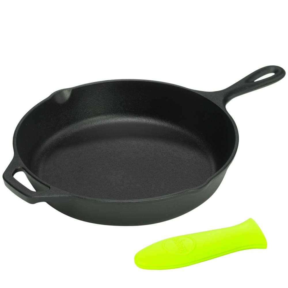13.25 inch Cast Iron Skillet with Helper Handle and Silicone Handle Holder L809550
