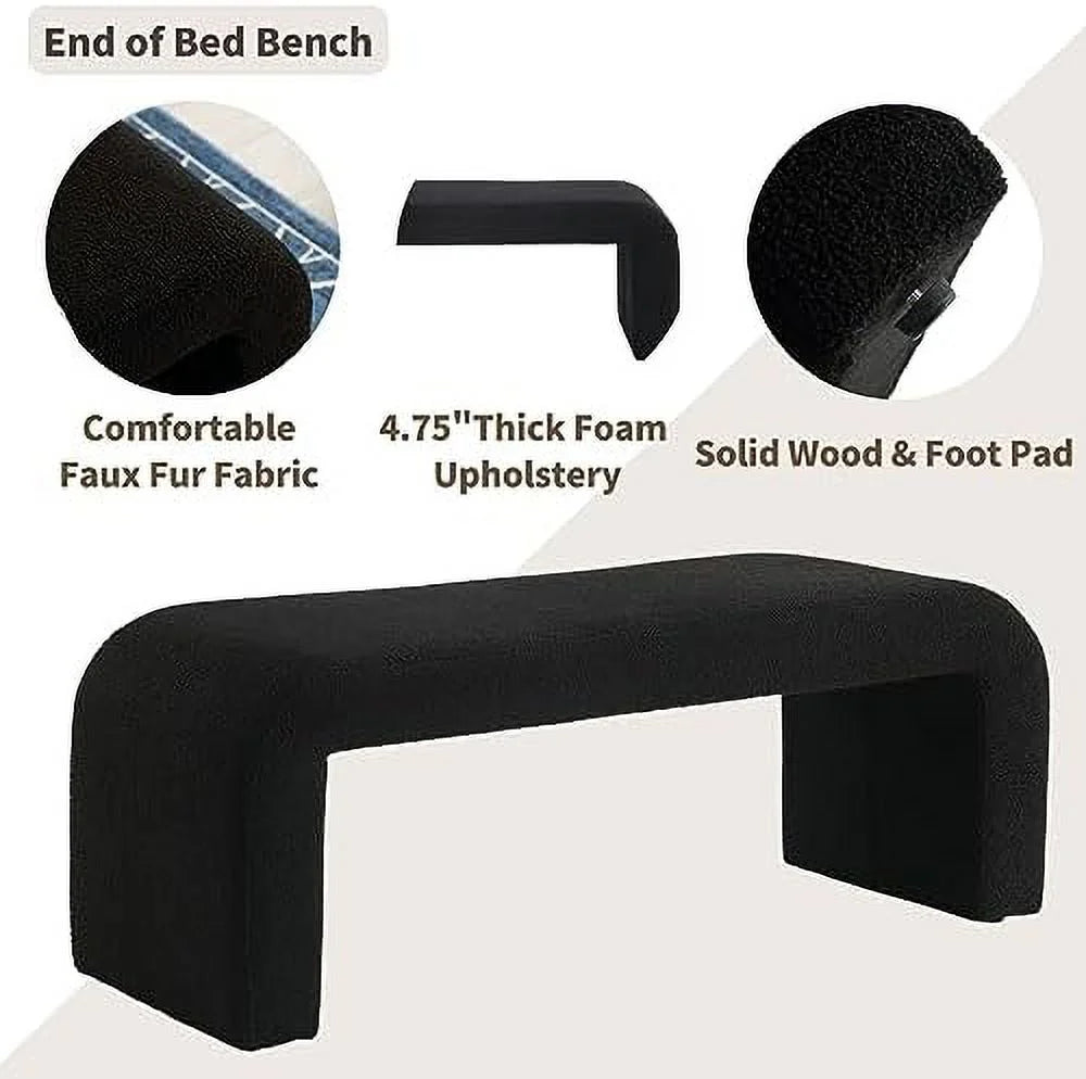 Modern Upholstered Faux Fur Boucle Ottoman Bench D13928