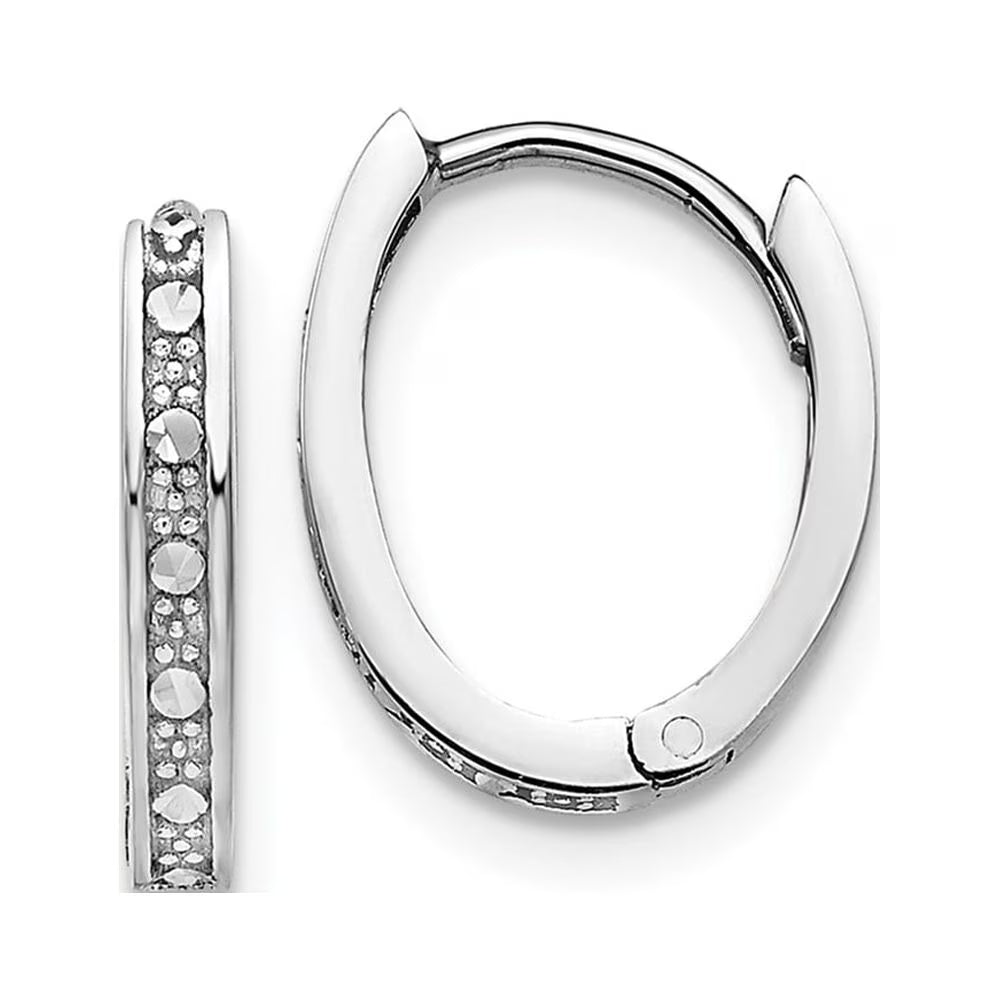 14 Karat White Gold Diamond-cut Hinged Hoop Earrings W709419
