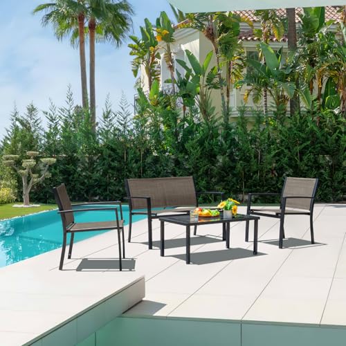 4 Pieces Patio Furniture Set with Glass Coffee Table M3891