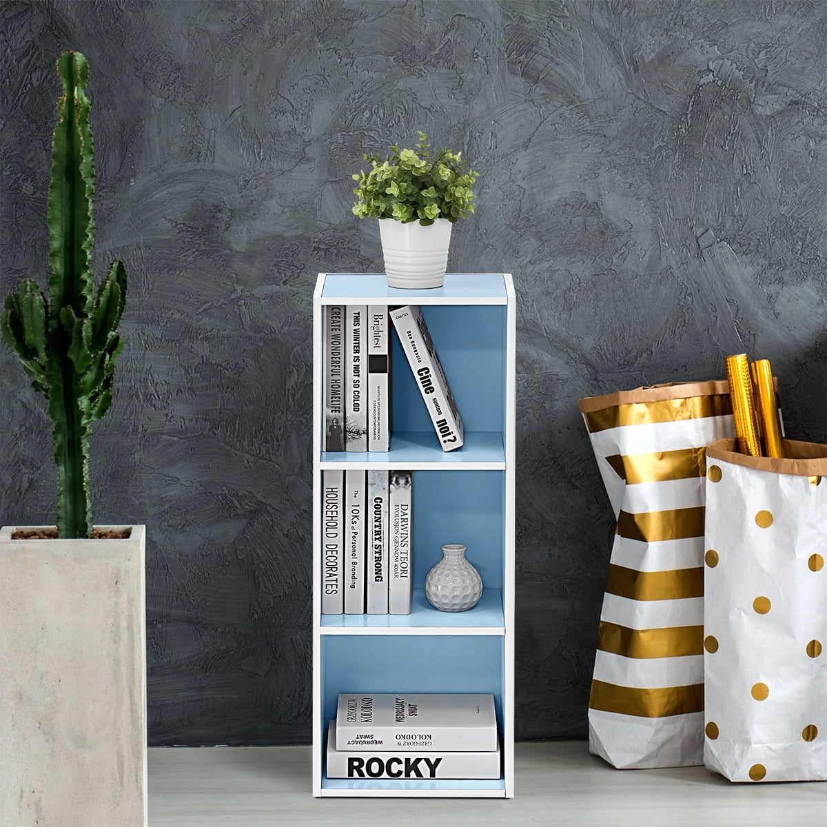 White 3 Tier Open Shelf Bookcase H2115
