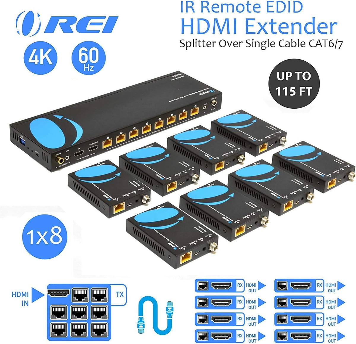 4K 4x4 HDMI Extender Matrix with HDR Switcher & IR Control, RS-232 Q8756