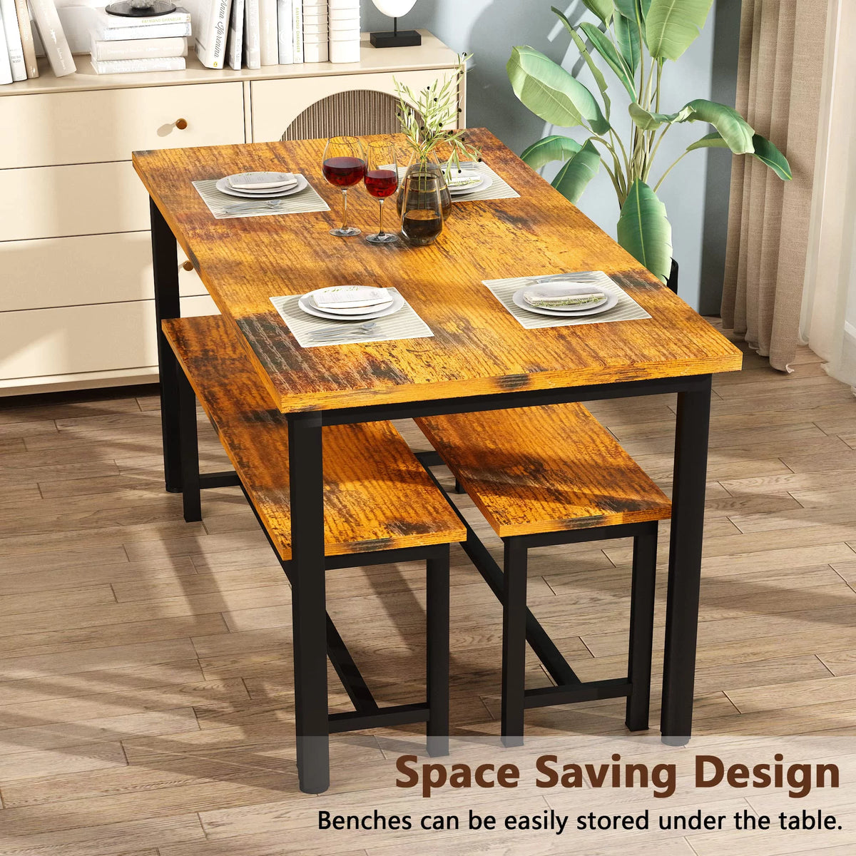Dining Table Set with Two Benches N978