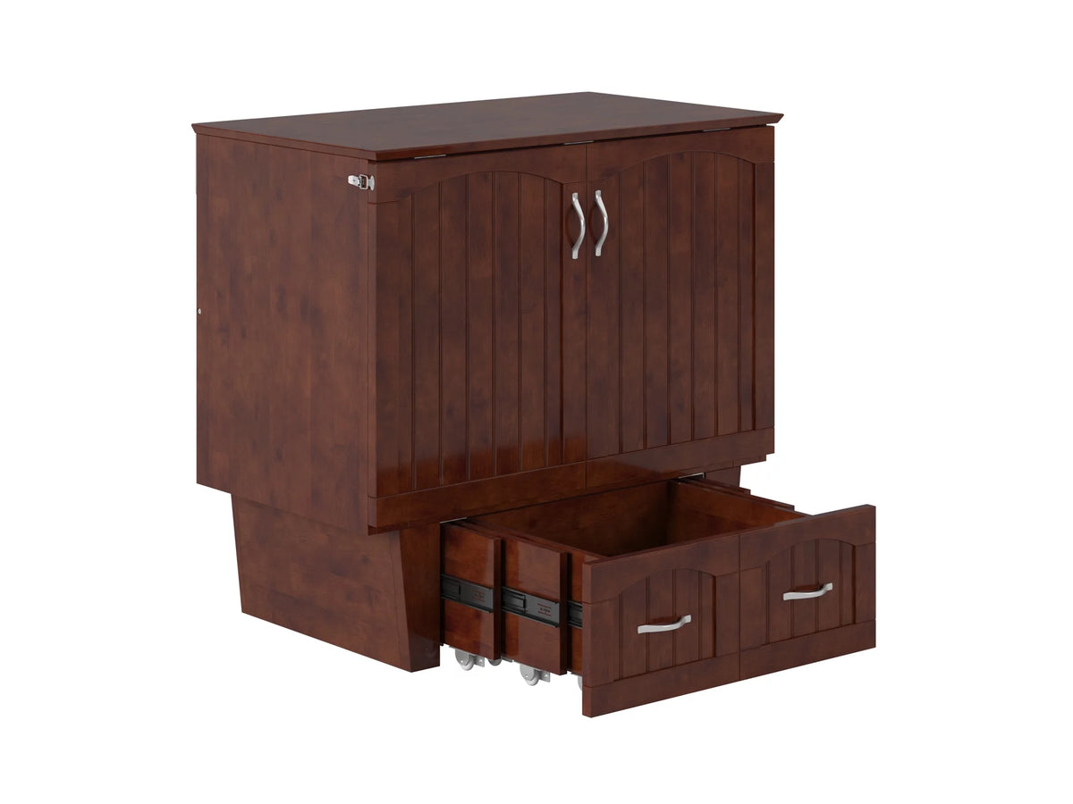 Twin Solid Wood Murphy Bed Chest with Mattress, Drawer & Charger, Walnut C704