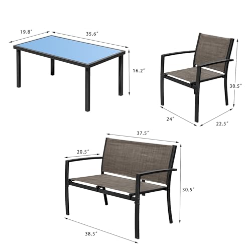 4 Pieces Patio Furniture Set with Glass Coffee Table M3891
