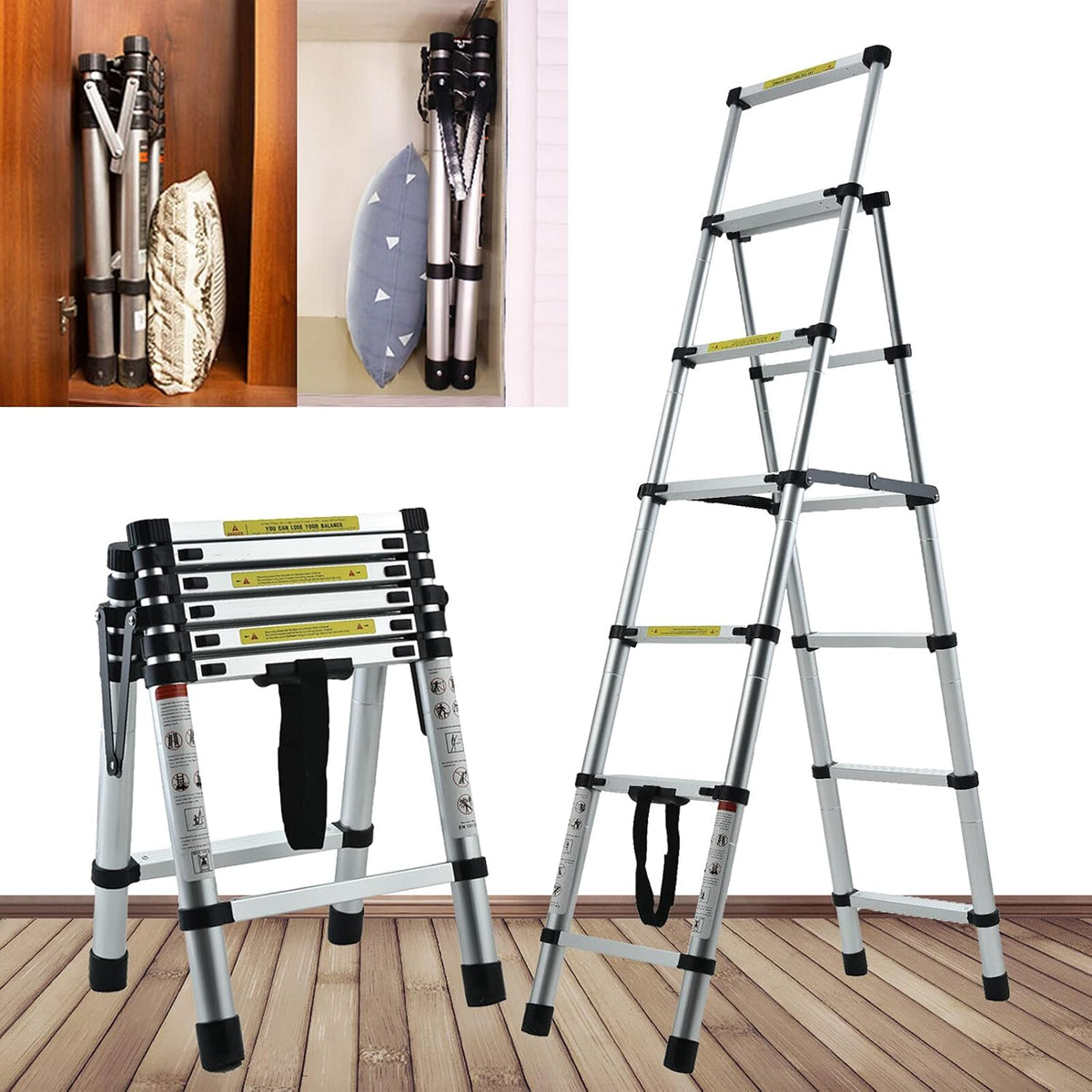 A-Frame Aluminum Telescoping Folding Ladder 330lb Capacity M58098