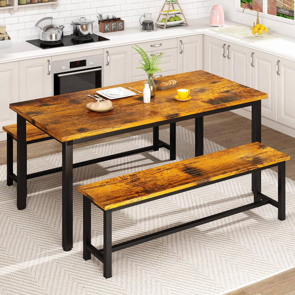 Dining Table Set with Two Benches N978