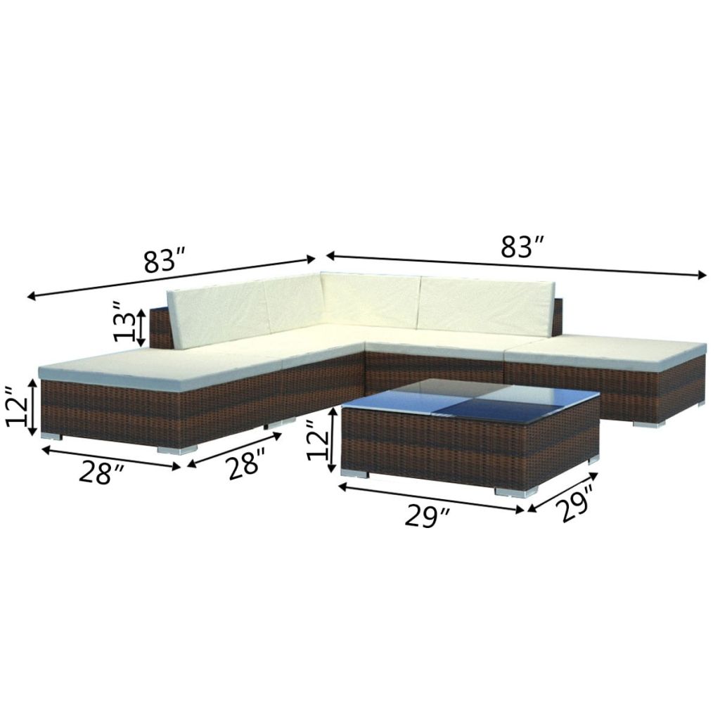 6 Pieces Poly Rattan Garden Lounge Set with 3 Sofas 2 Ottomans 1 Tea Table 9 Cushions Y990561