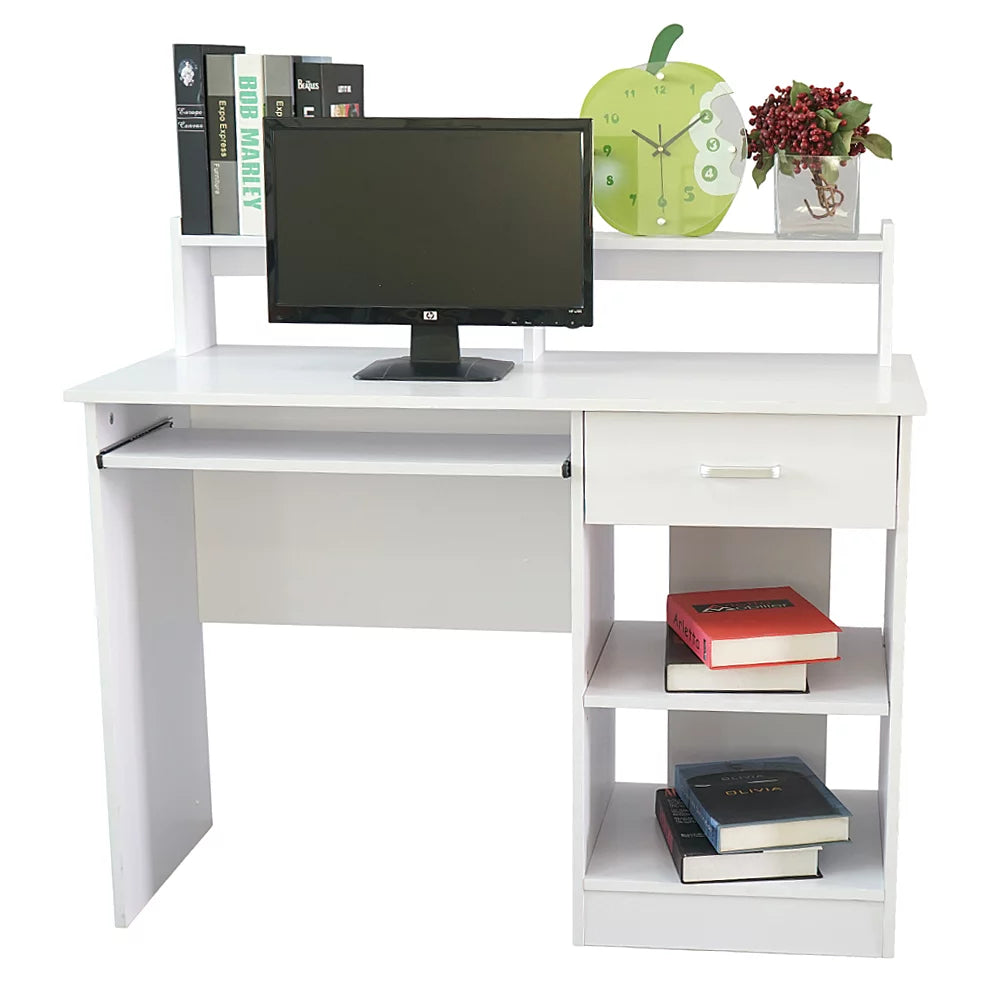 White Computer Desk with Drawer and Keyboard Tray M4304