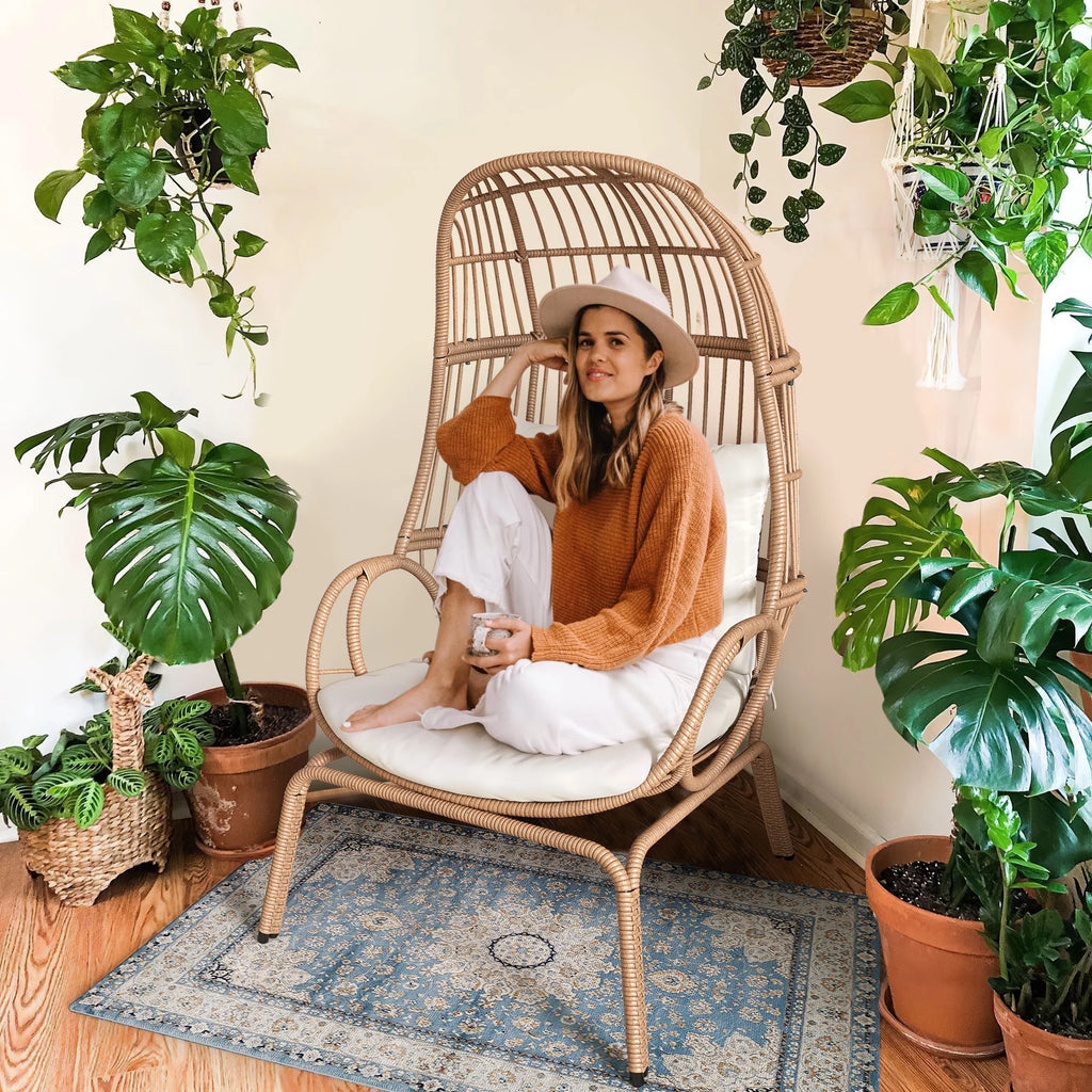 Oversized Wicker Egg Chair with Steel Frame W688