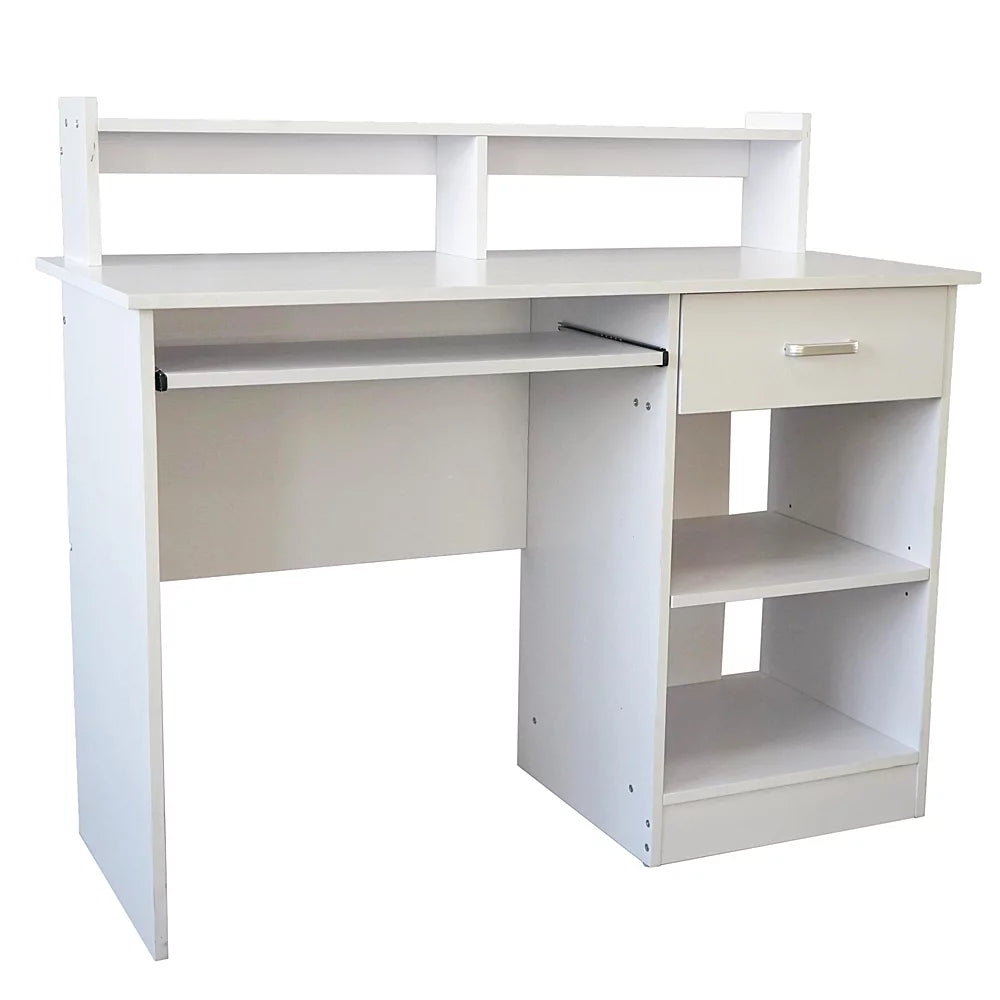 White Computer Desk with Drawer and Keyboard Tray M4304