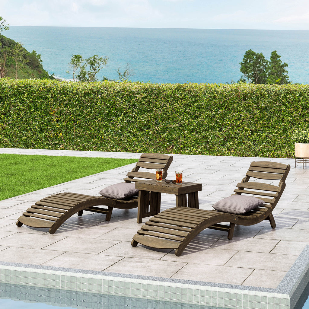 Gray Acacia Wood Outdoor Chaise Lounge Set of 2 A23815
