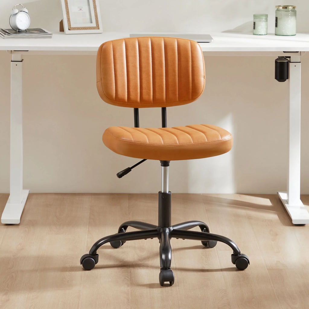 Brown PU Leather Low Back Task Chair with Wheels O84345