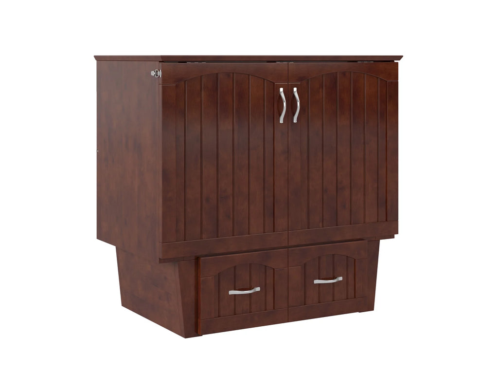Twin Solid Wood Murphy Bed Chest with Mattress, Drawer & Charger, Walnut C704
