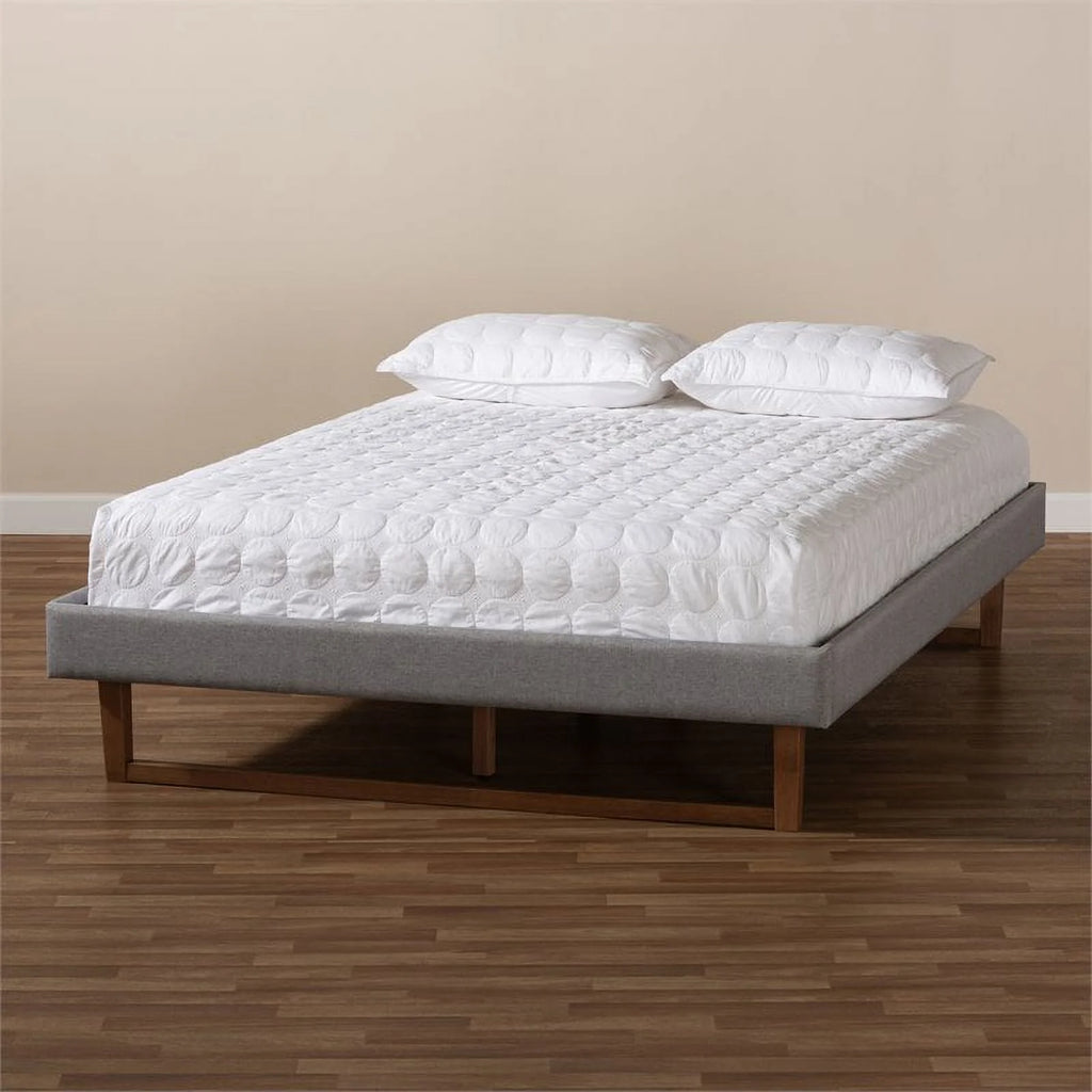 Mid-Century Wood and Fabric Queen Platform Bed Q9626