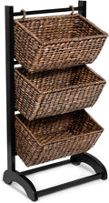 3-Tier Abaca Storage Organizer Shelf with Solid Wood Frame and 3 Baskets B2789