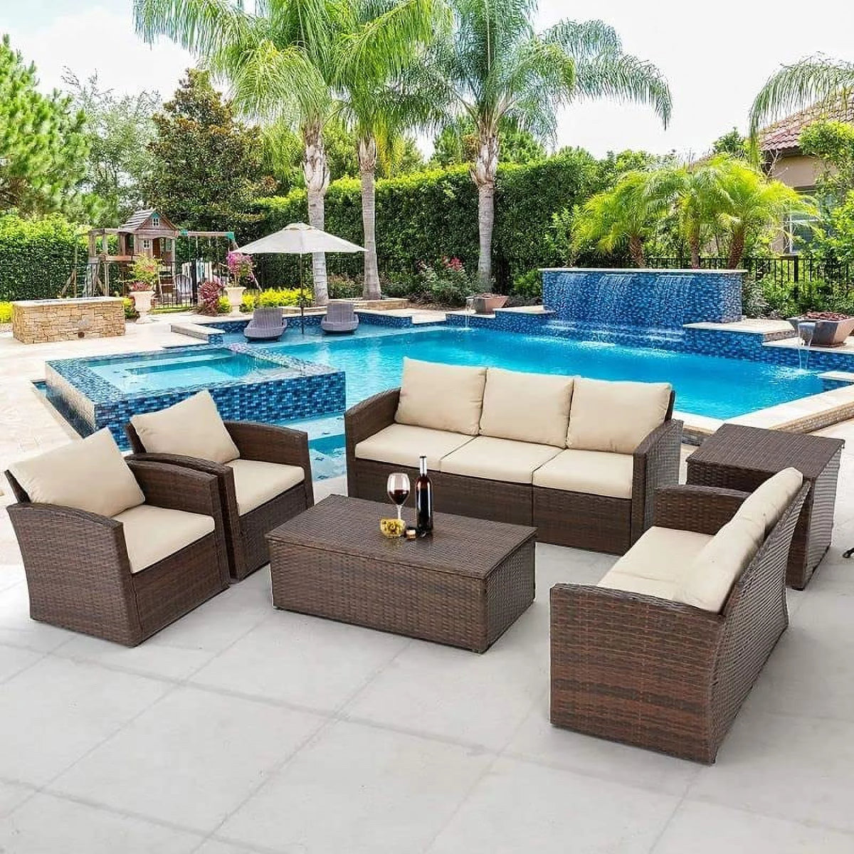 6 Pieces Patio Rattan Wicker Sectional Sofa M1071
