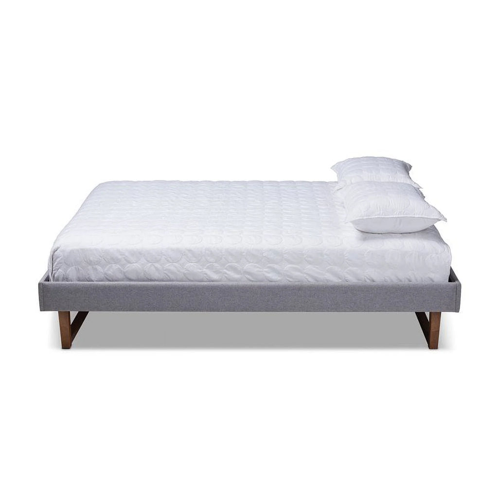 Mid-Century Wood and Fabric Queen Platform Bed Q9626