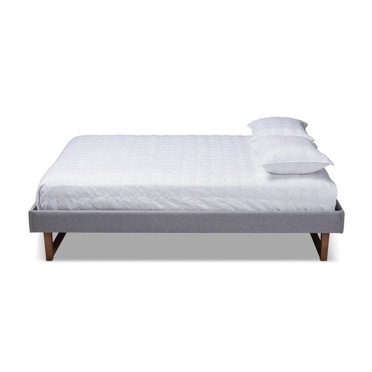 Mid-Century Wood and Fabric Queen Platform Bed Q9626