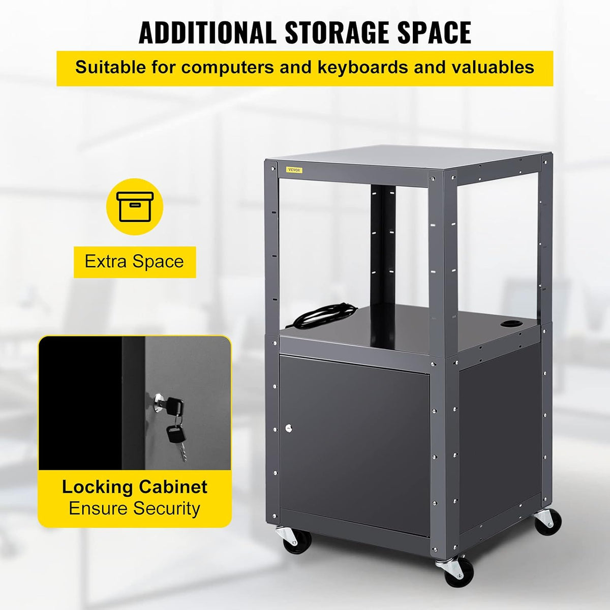 AV Cart with Power Strip and Locking Cabinet X9029