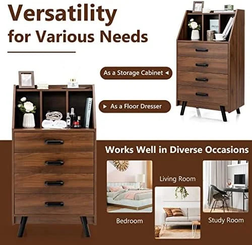 4 Drawer Wood Dresser with Bookshelf Q426