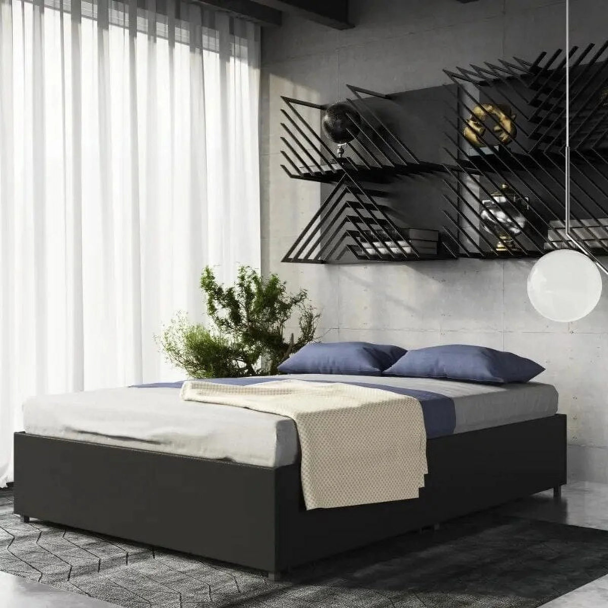 Queen Black Faux Leather Platform Bed with Storage W512