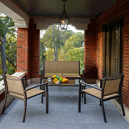 4 Pieces Patio Furniture Set with Glass Coffee Table M3891