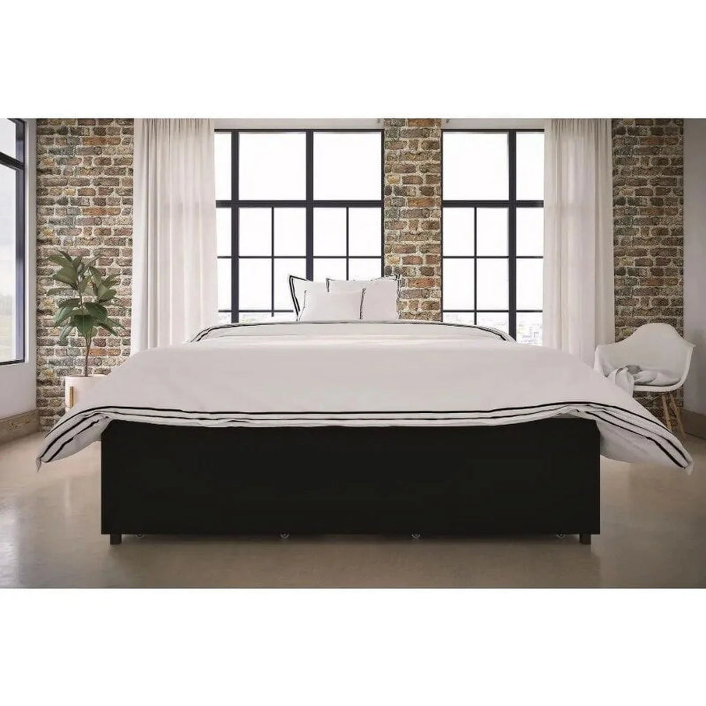 Queen Black Faux Leather Platform Bed with Storage W512