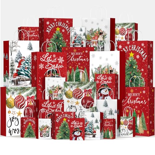 24 Christmas Gift Paper Bags with Handles V70694