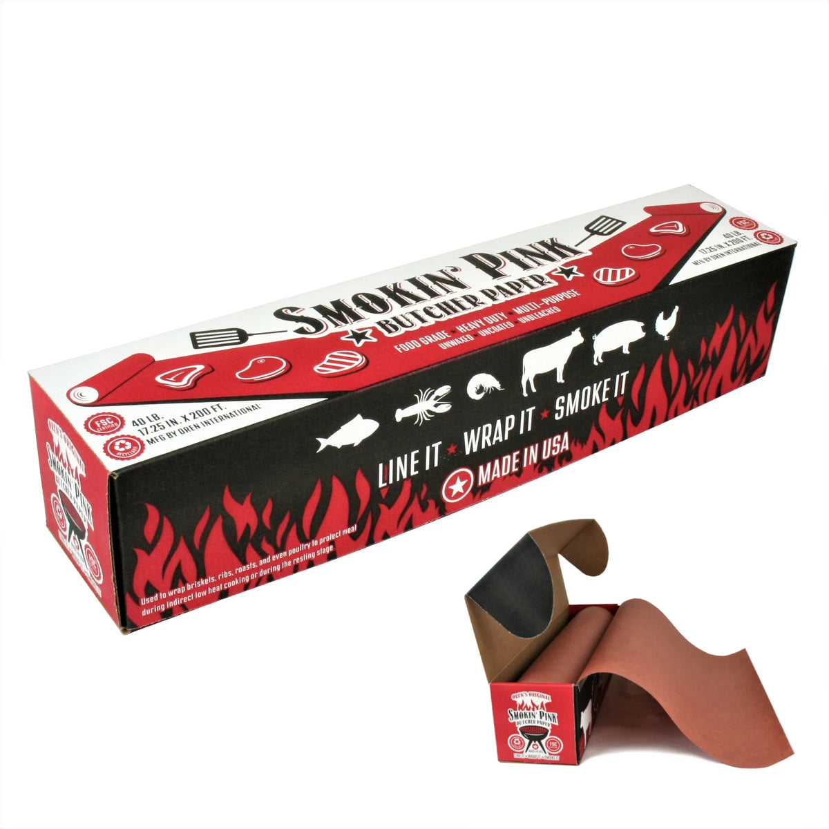 Pink Kraft Butcher Paper Roll With Dispenser Box M1072