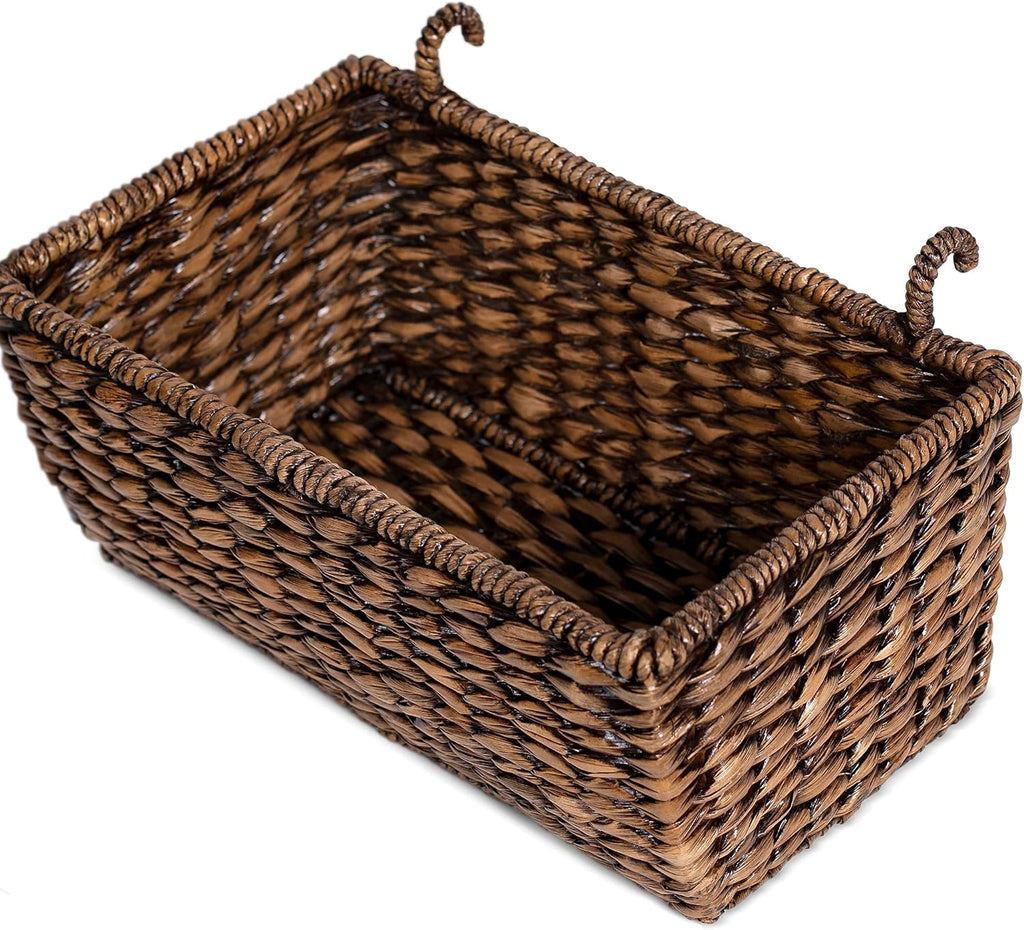 3-Tier Abaca Storage Organizer Shelf with Solid Wood Frame and 3 Baskets B2789
