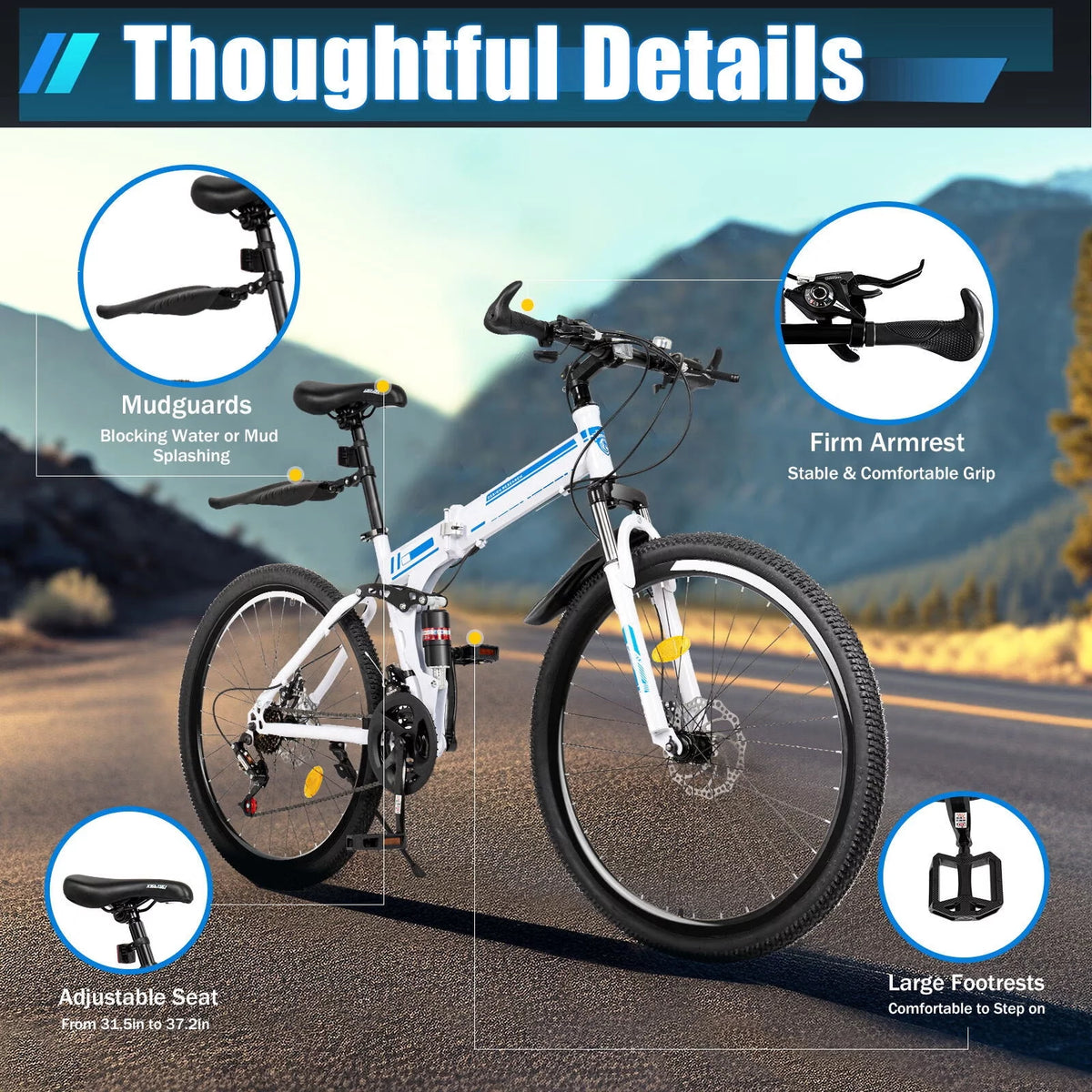 26 Mountain Folding Bike 21-Speed High-Carbon Steel Bicycle with Dual Disc-Brake J16157