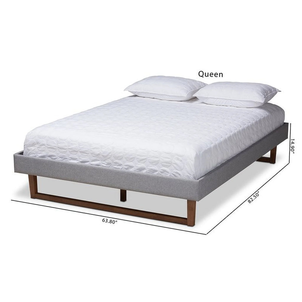 Mid-Century Wood and Fabric Queen Platform Bed Q9626