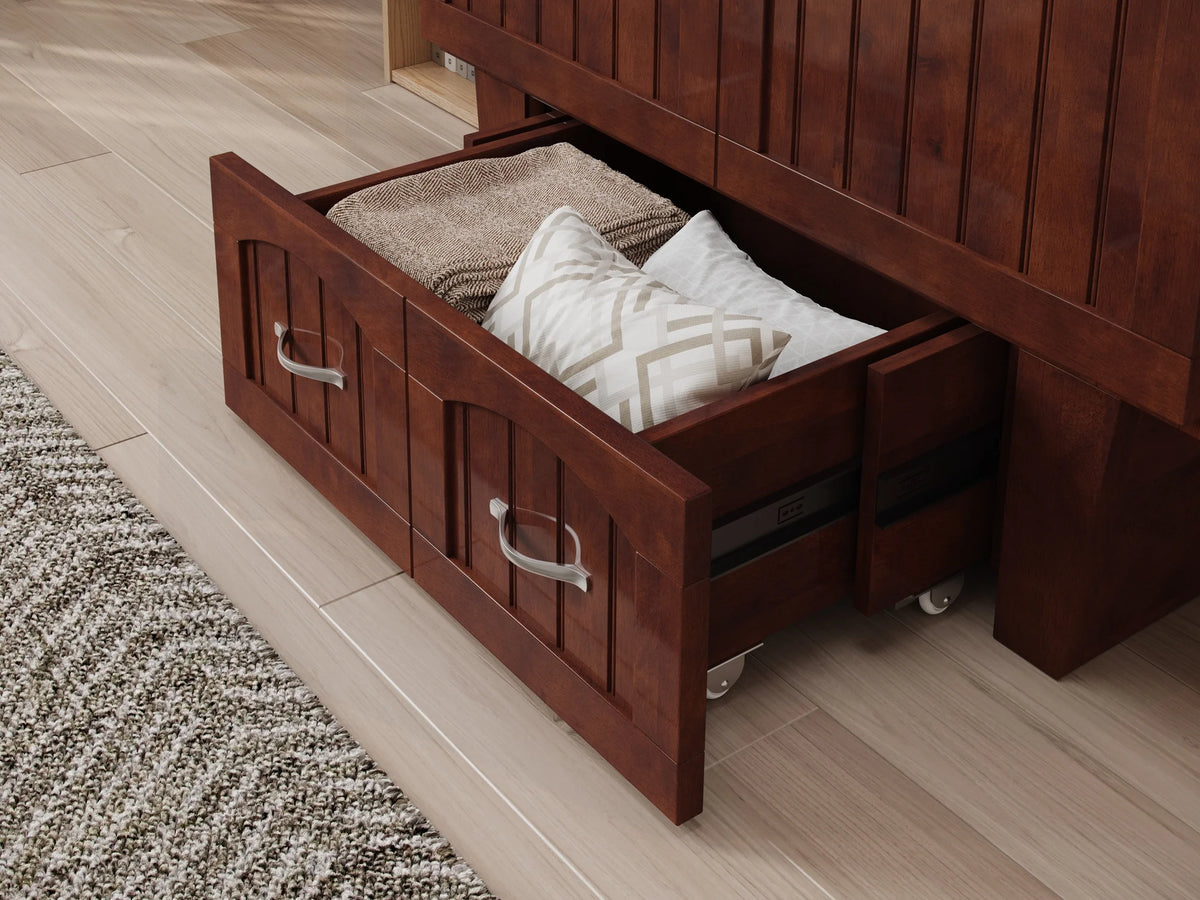 Twin Solid Wood Murphy Bed Chest with Mattress, Drawer & Charger, Walnut C704