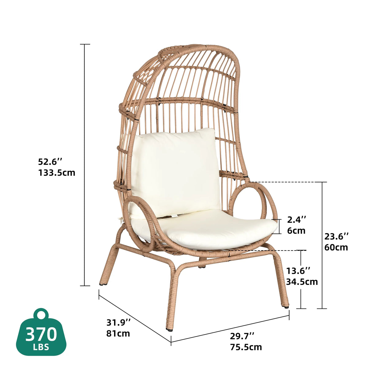 Oversized Wicker Egg Chair with Steel Frame W688