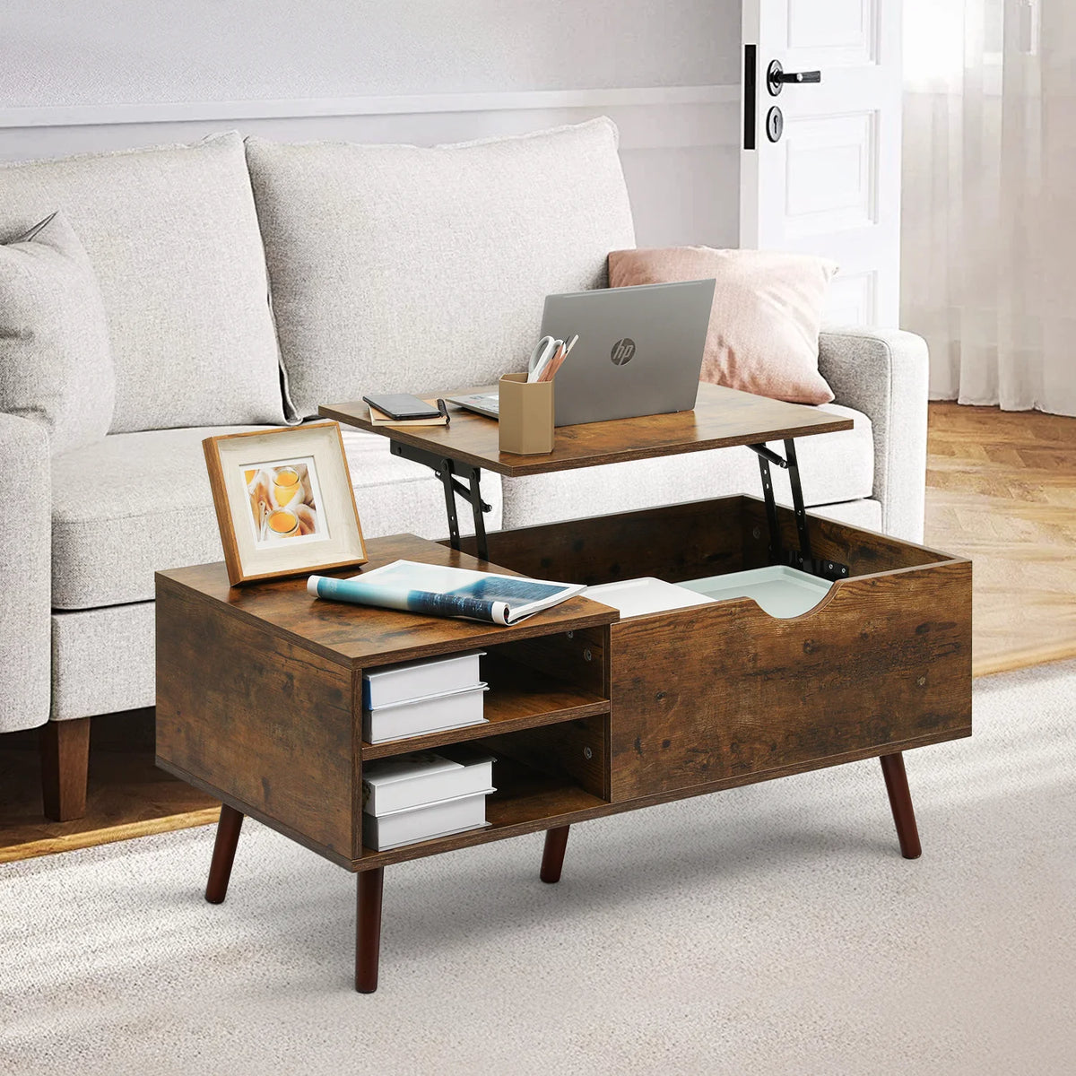 Wood Lift Top Coffee Table with Hidden Storage O827717
