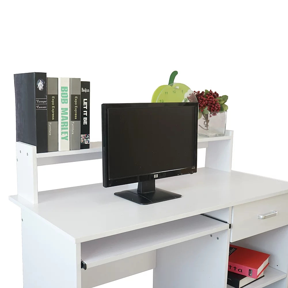 White Computer Desk with Drawer and Keyboard Tray M4304