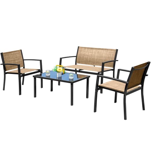 4 Pieces Patio Furniture Set with Glass Coffee Table M3891
