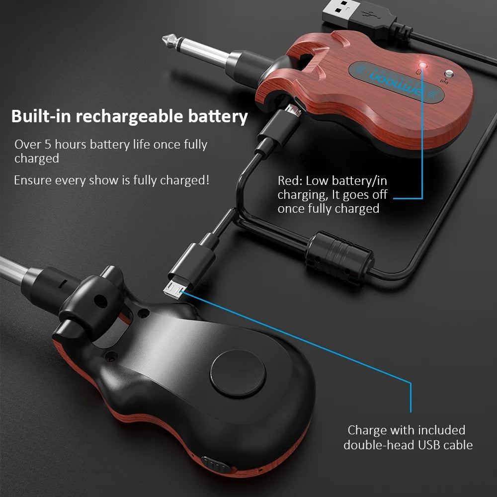 5.8G Wireless Guitar System Red Transmitter Receiver with USB Charging Cable G443413