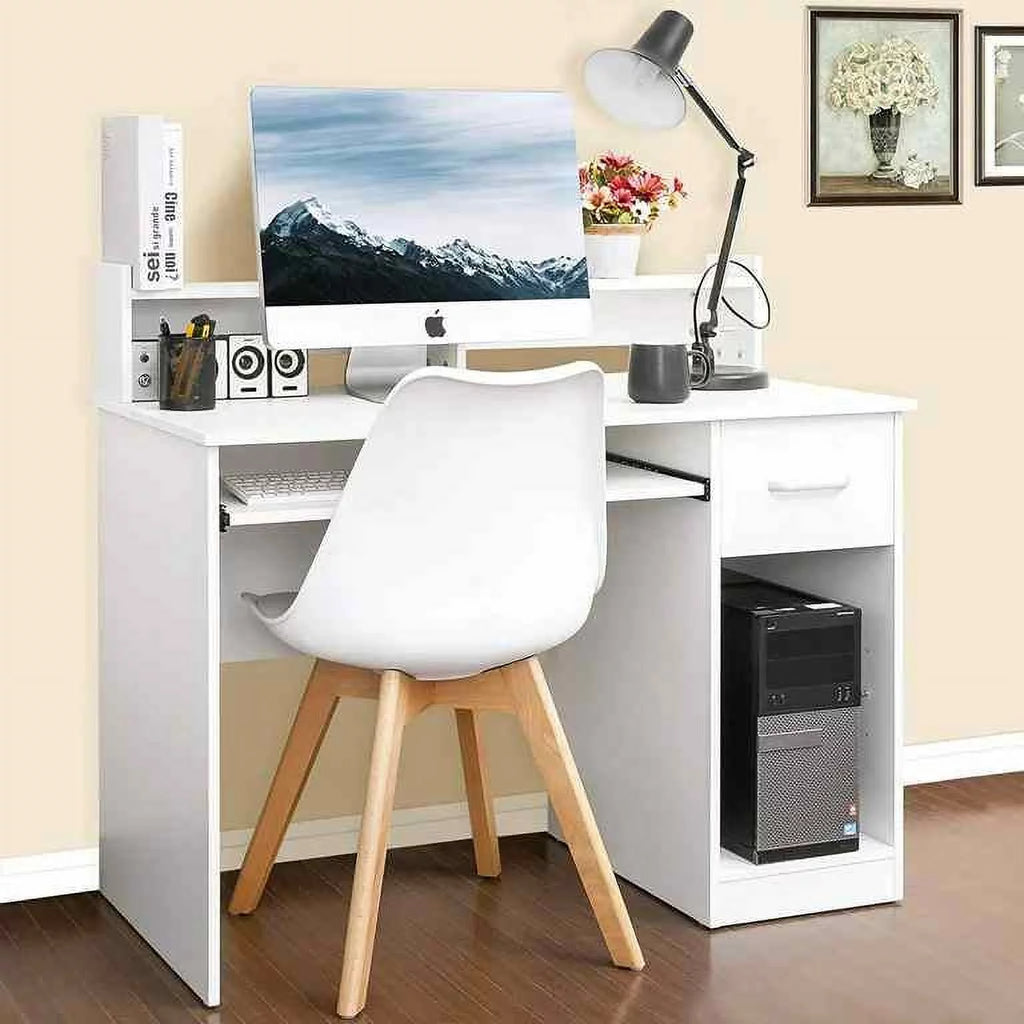 White Computer Desk with Drawer and Keyboard Tray M4304