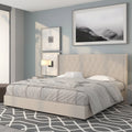 King Size Tufted Upholstered Platform Bed in Beige Fabric B6605
