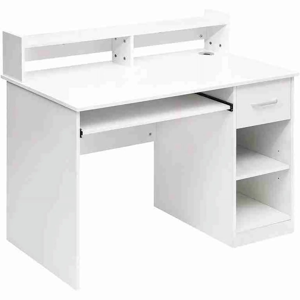 White Computer Desk with Drawer and Keyboard Tray M4304