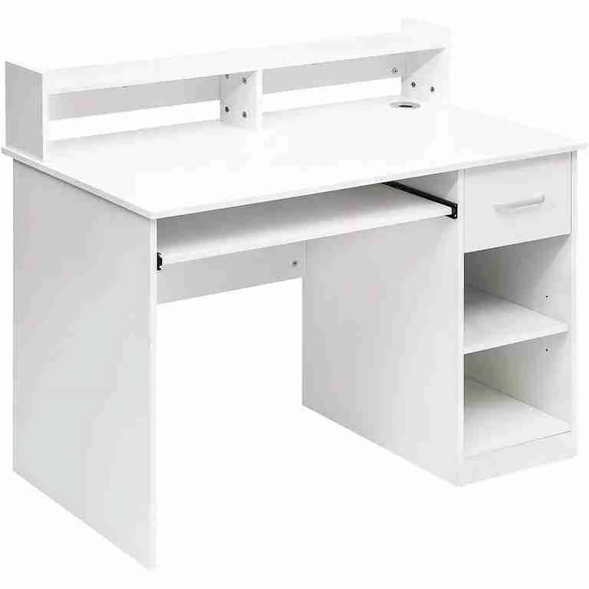 White Computer Desk with Drawer and Keyboard Tray M4304